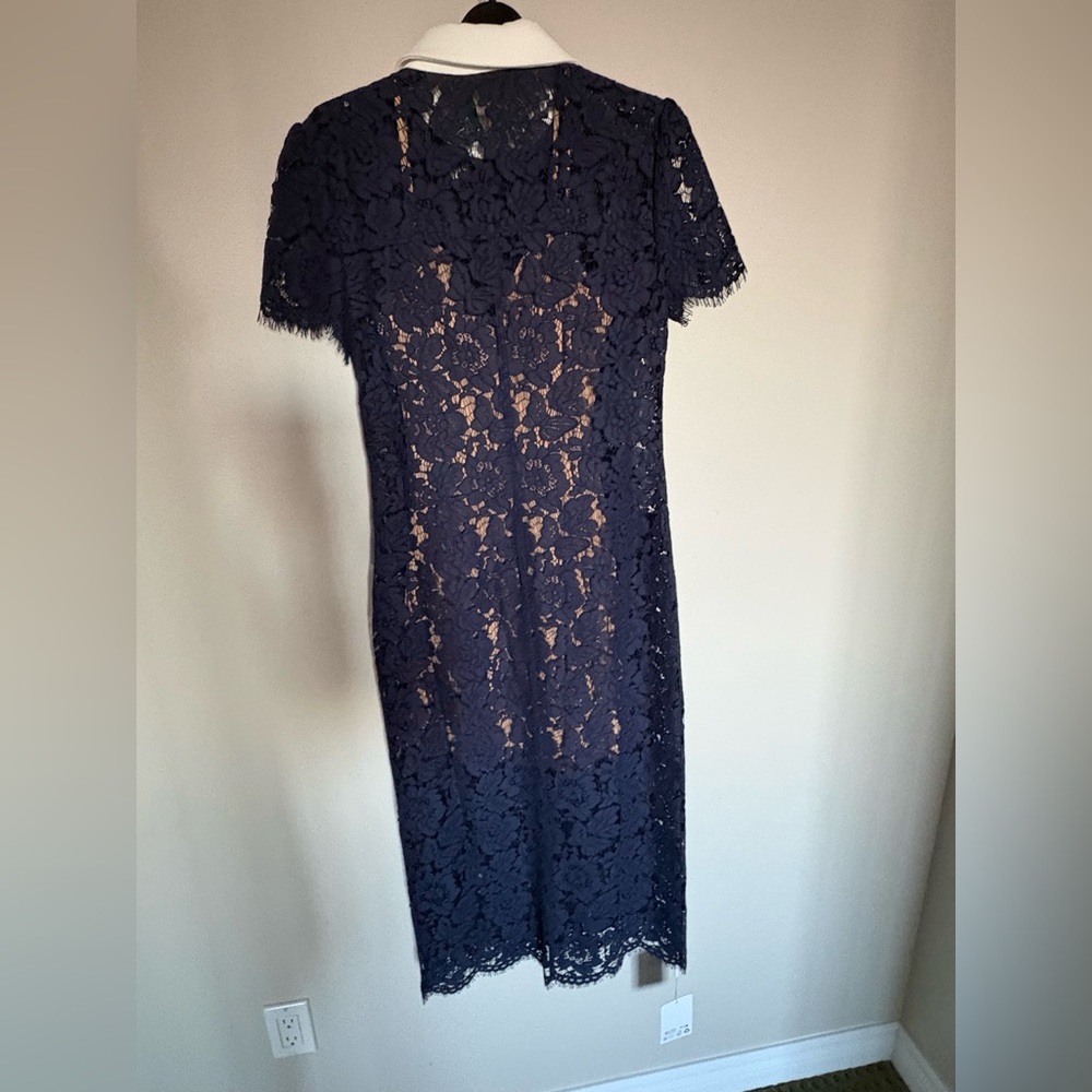 New with tags - Self-Portrait Navy Lace Midi Dress with White Collar US 4 - Picture 6 of 17